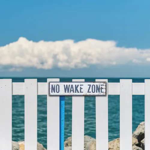 Miniatura 6 de Letrero de advertencia de metal con texto en inglés "No Wake Zone", letrero de advertencia de metal retro, decoración de pared de Lake House
