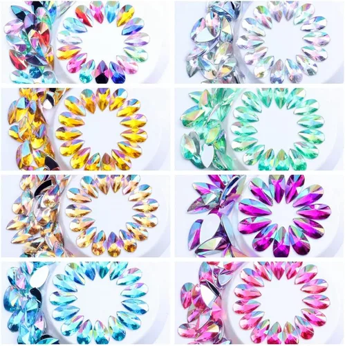 Miniatura 2 de 200 diamantes de imitación de gota de agua, diamantes de imitación de resina con parte trasera plana para manualidades, ropa, decoración de Verde AB