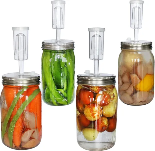 Miniatura 9 de Laffeya Tapas de fermentación, tapa de tarro Mason y cerraduras de aire para fermentación (juego de 4), tapas de fermentación de frasco de boca