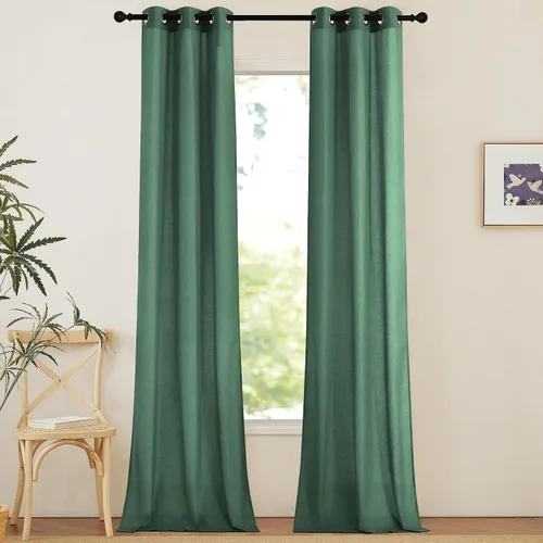 Miniatura 53 de NICETOWN Cortinas de lino natural con textura de lino para dormitorio, mezcla de lino rústica con ojales en la parte superior, semitransparentes