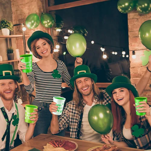 Miniatura 6 de Maxcheck 120 vasos de plástico desechables para fiesta del día de San Patricio a granel, feliz día de San Patricio, 10 onzas, trébol irlandés