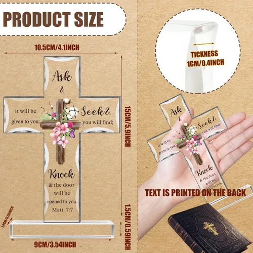Miniatura 3 de Regalos Cristianos de Acrílico Chunful para Mujer y Hombre Cruz de Jesús Religiosa y Decorativa con Versículos de la Biblia y Oraciones Cruz