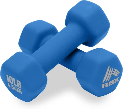 RBX - Juego de mancuernas de neopreno con agarre antideslizante, equipo de entrenamiento de fuerza para el hogar o el gimnasio, no ruedan Azul