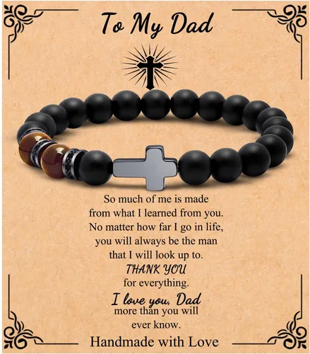 JoycuFF Pulseras cristianas Pulsera de cruz de piedra natural para hombres y adolescentes Bautismo, Pascua, confirmación, aniversario, día del