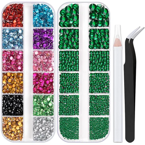 Miniatura 14 de Dos paquetes de diamantes de imitación de parte trasera plana, 4520 piezas, diamantes de imitación coloridos para uñas, multicolor + AB + gemas