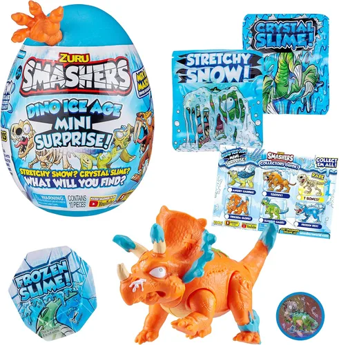 Huevo sorpresa mini de dinosaurios de la era del hielo de Smashers por ZURU Triceratops con muchas sorpresas! - Slime, juguete de dinosaurio,