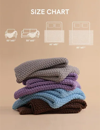 Miniatura 7 de YnM Manta de Punto Grueso de Algodón, Mantas de Punto Trenzado para Cama, Sofá, Sillón, Cómoda y Relajante, Pieza Decorativa para Casa de Campo