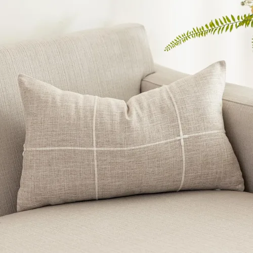Miniatura 26 de vctops Funda de Almohada Decorativa de Algodón y Lino con Celosía Rústica Funda de Cojín Lumbar con Bordado Funda de Almohada para Sofá Dormitorio