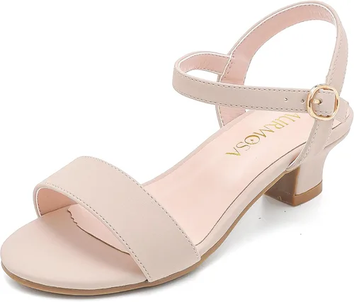 LAURMOSA Sandalias para niñas, zapatos de vestir para fiesta de boda, puntera abierta, tacones altos con purpurina para niños pequeños y grandes