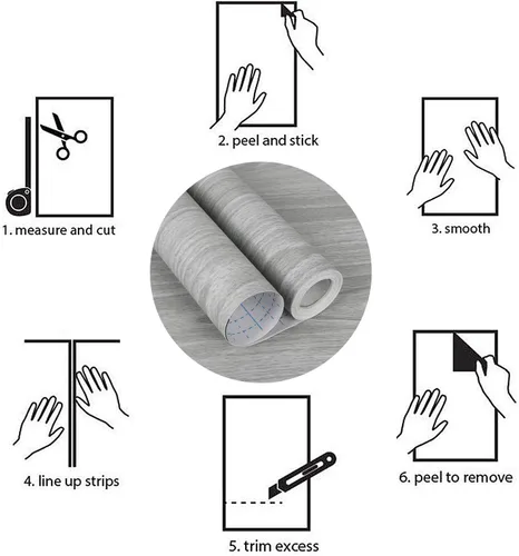Miniatura 7 de Papel de Contacto de Madera Gris 17.71 x 1181 Pulgadas Textura de Grano de Madera Papel Tapiz Despegar y Pegar Papel Adhesivo Gris Claro