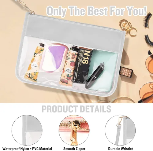 Miniatura 5 de izuzta Bolsa plana clara de la cremallera del bolso del maquillaje de la PU de la bolsa plana del PVC con la, Gris