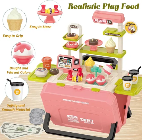 Miniatura 3 de Juguetes divertidos para niños, juego portátil de postre para niños de 3 a 8 años, juguete realista de cocina al aire libre con 45 piezas, juego