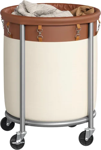 Miniatura 25 de Songmics – Cesta de lavandería de 29 galones (110 L) con ruedas, carrito rodante resistente redondo con marco de acero y bolsa extraíble, 2 ruedas