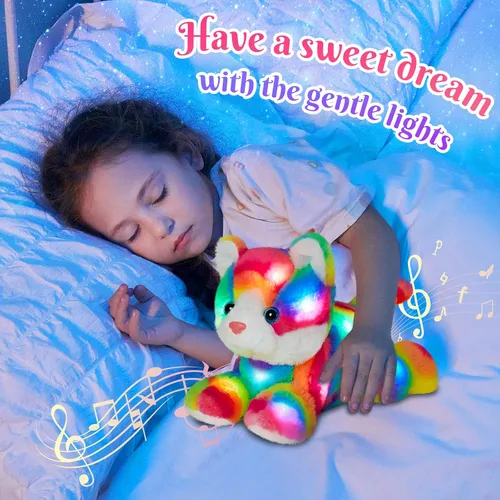 Miniatura 5 de Glow Guards Peluche Musical de Gato Arcoíris Luminoso de 13 pulgadas, Juguete de Peluche de Gatito Cantante con Luz Nocturna LED que Brilla