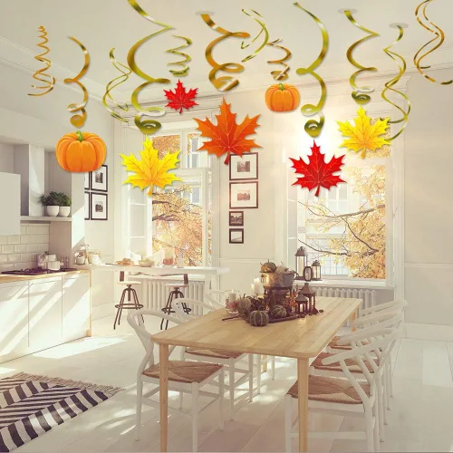 Miniatura 2 de Decoraciones colgantes de remolinos de Acción de Gracias, suministros de fiesta temática de otoño de calabaza y hoja de arce, no requiere bricolaje