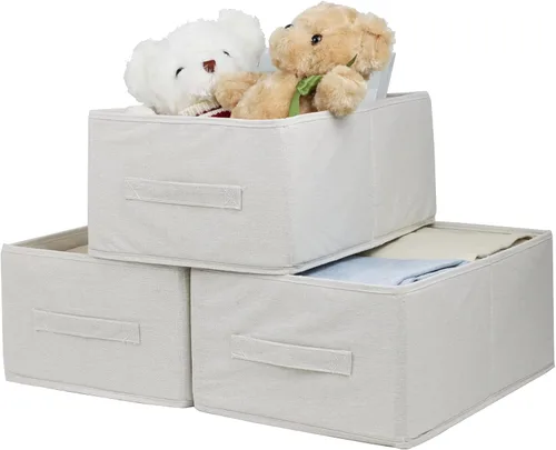 Miniatura 6 de Contenedores de almacenamiento de tela, paquete de 3 cestas de almacenamiento plegables para estantes, organizadores decorativos de lino