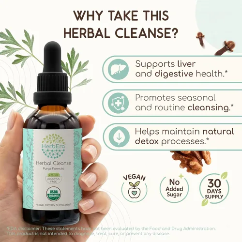 Miniatura 2 de HerbEra Herbal Cleanse Tintura Orgánica Sin Alcohol Fórmula de Desintoxicación y Limpieza, Suplemento de Extracto Hierba de Ajenjo Orgánica