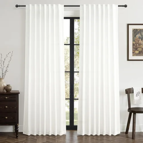 Miniatura 34 de Cortinas translúcidas de lino beige blanco de 84 pulgadas de largo, 2 paneles, cortinas modernas con filtrado de luz y privacidad, riel de techo