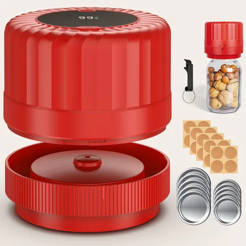 Kit Sellador al Vacío para Frascos Mason Completamente Automático - Kit Sellador al Vacío para Frascos Mason con Parada Automática, Sellador al Rojo