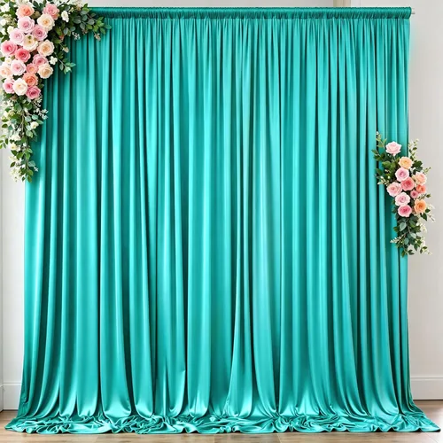 Cortina de fondo de turquesa sin arrugas de 10 pies x 10 pies para fiestas, cortinas de fondo de poliéster grueso color teja para fotos, 2 paneles