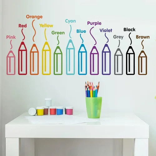 PLIGREAT Lápices de 12 colores adhesivos de pared, calcomanías de pared para despegar y pegar, adhesivo de pared de vinilo extraíble para el hogar,
