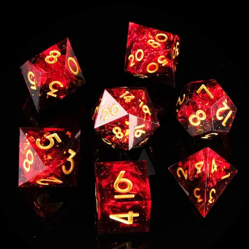 Miniatura 21 de Juego de dados DND de borde afilado de 8 piezas (extra D20) para Calabozos y Dragones – 2 D20 D4 D6 D8 D10 D12 D10% – Dados de resina poliédrica