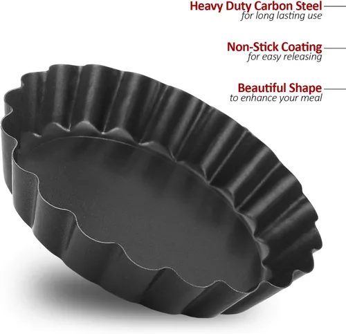 Miniatura 3 de Laxinis World Sartenes Quiche de 4 pulgadas con fondo extraíble, antiadherentes, lados estriados, mini sartenes para tartas, forma redonda, juego