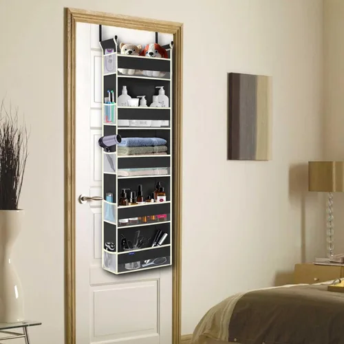 Miniatura 2 de Organizador para colgar sobre la puerta, 5 estantes y 10 bolsillos laterales, almacenamiento sobre la puerta para baño y dormitorio, organizadores