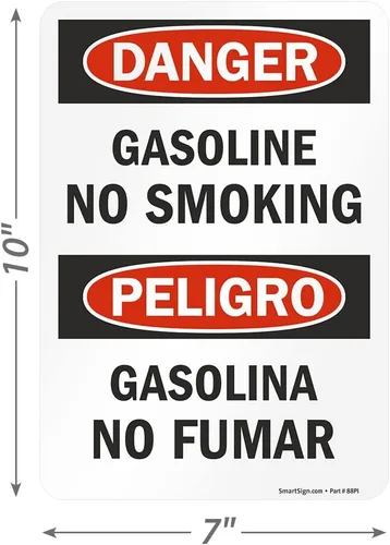 Miniatura 5 de SmartSign Peligro - Etiqueta adhesiva OSHA de 3 mil laminada de poliéster adhesivo laminado de 3 mil, 10 x 7 pulgadas - Peligro - Gasolina No Fumar