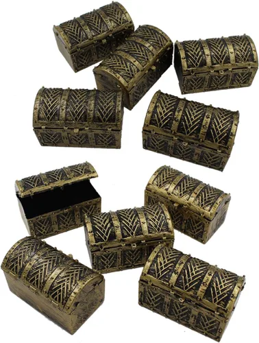 Mini cofres del tesoro pirata, 10 piezas de joyero vintage Juego de juguetes para niños, suministros de fiesta, decoración para almacenar joyas,