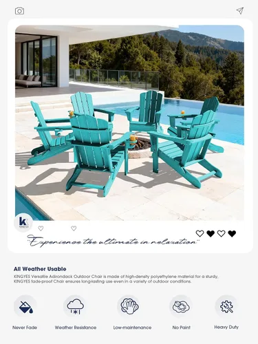 Miniatura 8 de KINGYES Silla plegable Adirondack, sillas de patio HDPE para todo clima, silla de césped con textura de madera para junto a la piscina, patio Aruba
