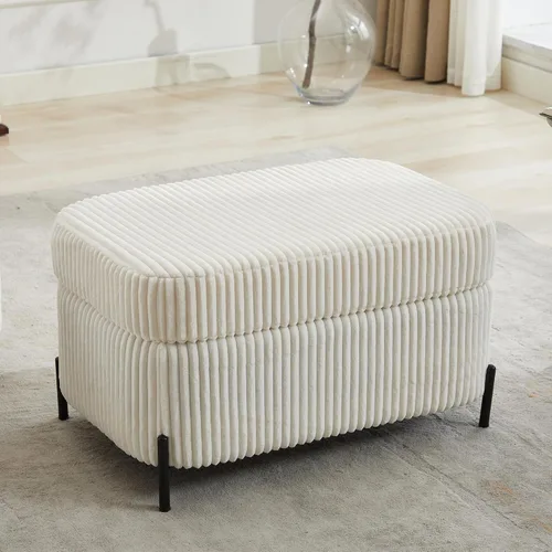 Miniatura 5 de Otomana redonda con patas de metal negro, reposapiés de 22.05 pulgadas de ancho, reposapiés tapizado para sala de estar, dormitorio, entrada
