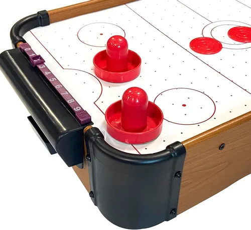 Miniatura 5 de Tradeopia Mini juego de hockey de aire de madera portátil con 2 huelguistas y 2 discos - hockey de aire de mesa
