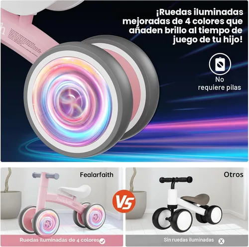 Miniatura 4 de Bicicleta de equilibrio de bebé para niños y niñas de 1 año, primera bicicleta para niños pequeños con 4 ruedas de iluminación coloridas Bicicleta