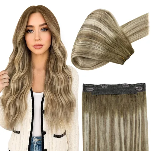 Miniatura 46 de Fshine - Extensiones de cabello humano con clip, de 16 pulgadas, con clip, color marrón chocolate, mezcla de rubio caramelo, extensiones de cabello