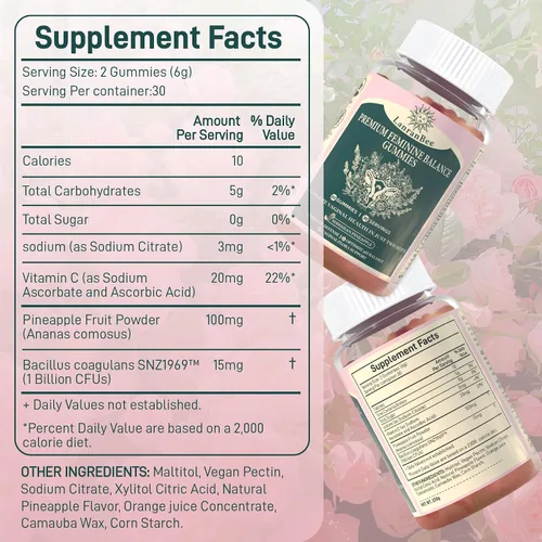 Miniatura 9 de Gomitas de equilibrio femenino prémium con probióticos vaginales para mujeres con pH equilibrado, salud y bienestar, apoyo inmunológico, vegano, sin