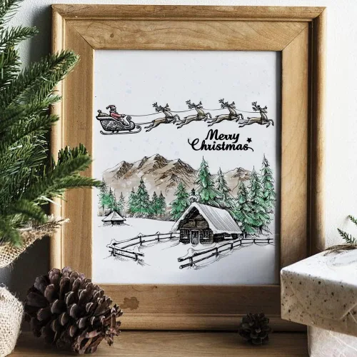 Miniatura 3 de Sellos transparentes de montaña de Navidad para hacer tarjetas y decoraciones de álbum de fotos, sellos de silicona del trineo de Santa Claus sellos