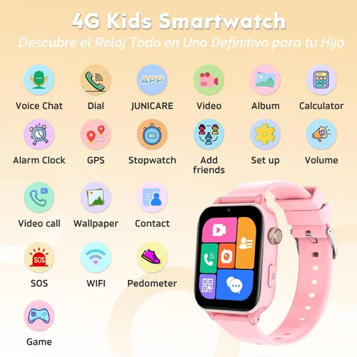 Miniatura 5 de Reloj inteligente 4G para niños y niñas con rastreador GPS, reloj inteligente para niños, llamada telefónica, videollamada SOS para niños, regalo