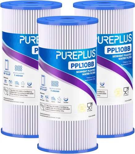 Miniatura 11 de PUREPLUS Filtro de sedimento plisado para toda la casa de 5 micras de 10 x 4.5 pulgadas para agua de pozo, cartucho de repuesto para GE FXHSC