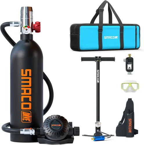 Miniatura 14 de SMACO Mini tanque de buceo 1L Tanque de buceo pequeño hasta 20 minutos Tiempo de buceo Tanque de aire portátil para pulmón Buceo Kit de cilindro