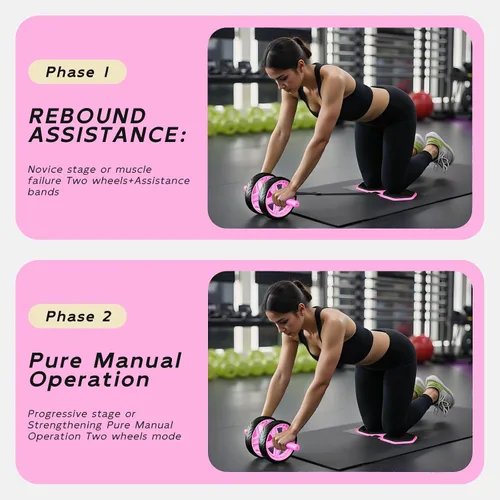Miniatura 3 de Double-Wheel Ab Roller for Core Training – Rebound Design with Adjustable Elastic Band, Silent Non-Slip Wheels, Detachable Build, Knee Pad & Bands
