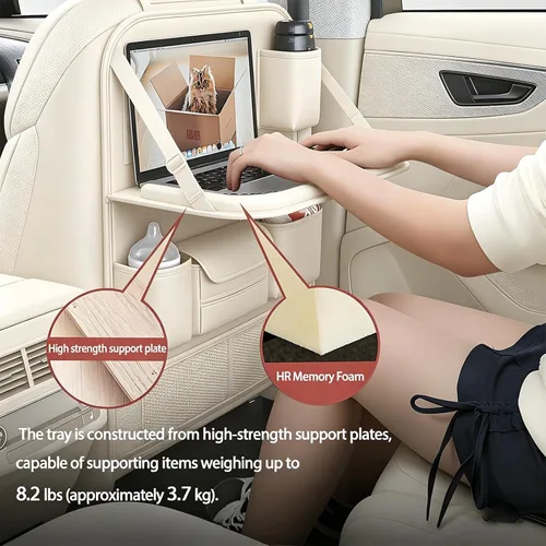 Miniatura 2 de Organizador universal plegable para asiento trasero de automóvil con bandeja de mesa, protector de respaldo de asiento de automóvil con soporte