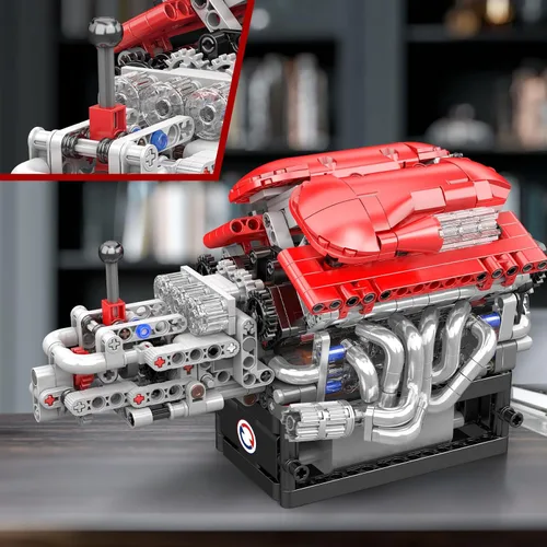 Miniatura 3 de Mould King 10226 FE Supercar V12 Kit de construcción de motor con caja de cambios, modelo mecánico de más de 863 piezas con transmisión de múltiples