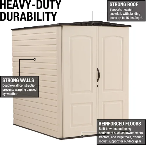 Miniatura 3 de Rubbermaid - Cobertizo grande vertical de resina para exteriores con piso (6.2 x 4.6 pies), resistente a la intemperie, beige/marrón, para organizar
