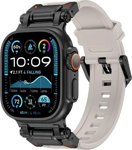 Miniatura 17 de FULLIFE Diseñado para Apple Watch Band Apple Watch Ultra 3/2/1 1.929 in para hombres, bandas de goma de silicona con conector de metal para Apple