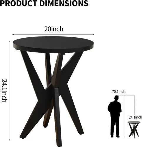 Miniatura 2 de Ahokua Mesa auxiliar redonda negra moderna, mesa auxiliar decorativa de mediados de siglo con parte superior de MDF y patas cruzadas para sala