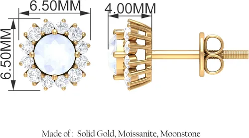 Miniatura 4 de 1 CT Moonstone and Moissanite Stud Earrings 4 MM Moonstone Stud Earrings Moonstone Stud Earrings with Halo Moissanite Light Blue Moonstone Stud
