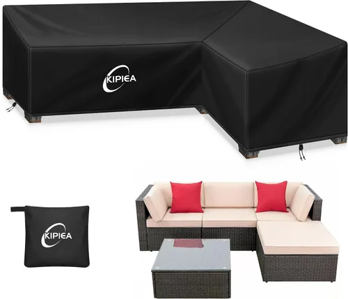 Miniatura 18 de Kipiea Funda para Sofá Seccional en Forma de L para Patio, Tela Oxford Resistente 420D, Funda Seccional para Exteriores con 6 Hebillas a Prueba