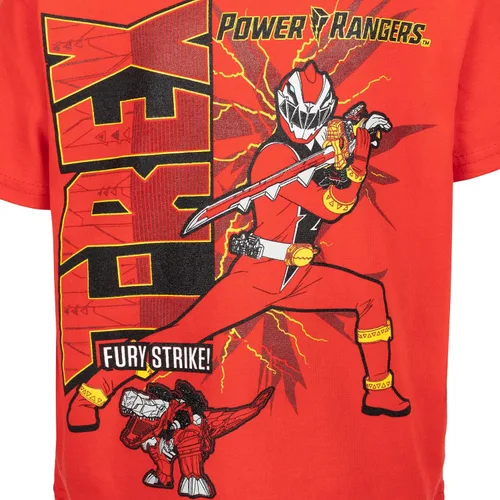 Miniatura 6 de Power Rangers Conjunto de camiseta verde Ranger, Ranger rojo, camiseta azul Ranger y pantalones cortos de malla para niños pequeños a grandes