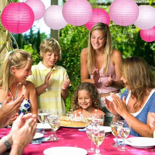 Miniatura 4 de Faroles de papel decorativos, faroles chinos redondos colgantes rosados con luces para compromiso, despedida de soltera, fiesta de cumpleaños, 12